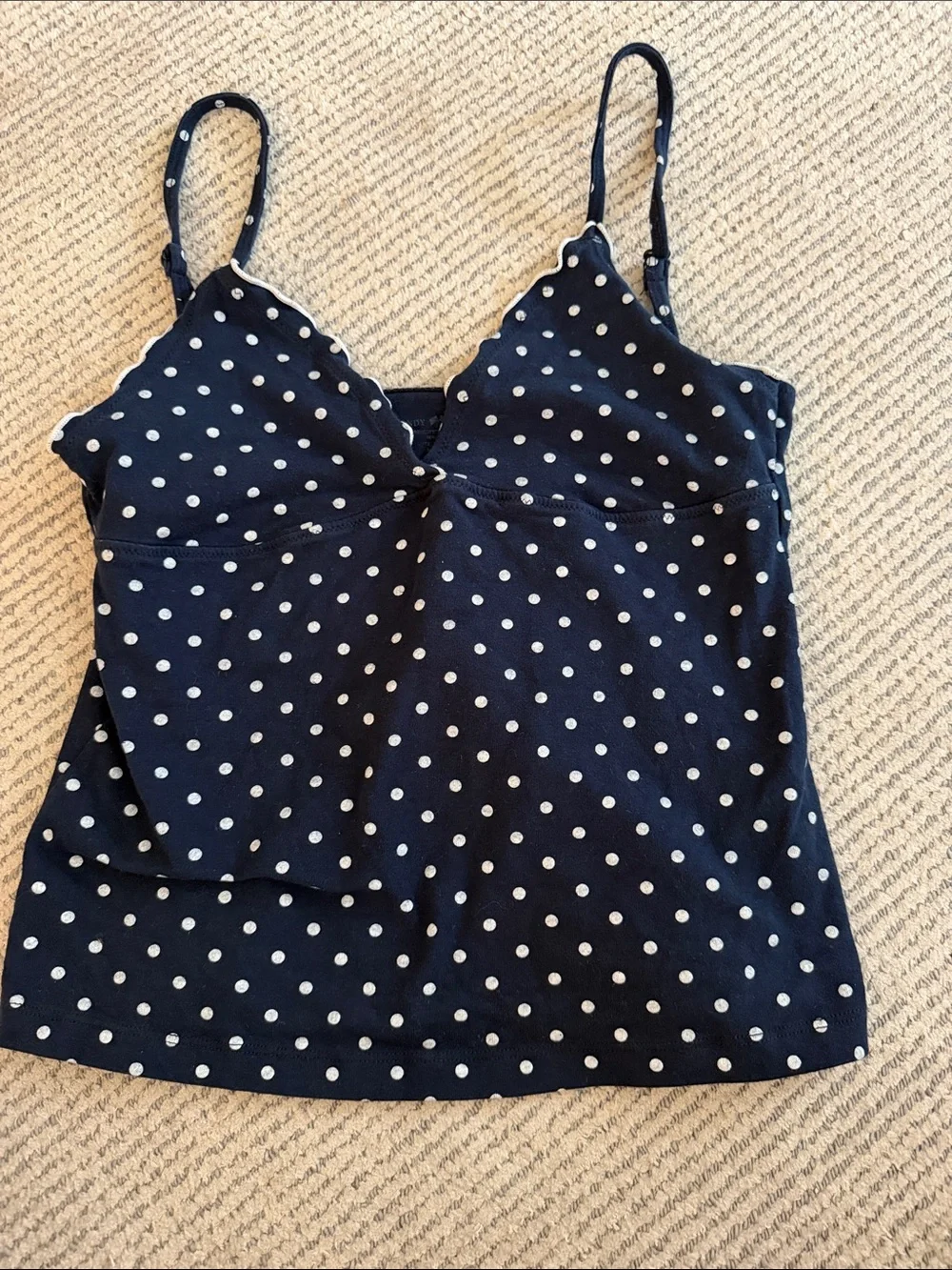 Brandy Melville Polka Dot Navy Spaghetti Strap Cami Top